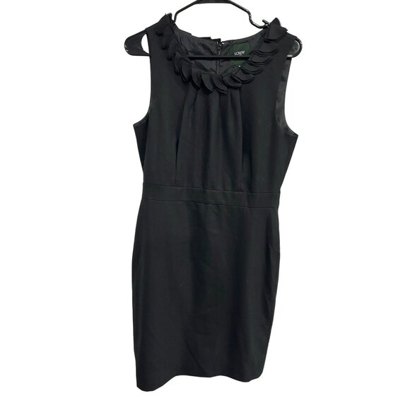 J.Crew Black Sleeveless Sheath Dress Ruffle Neckline Womens Size 10 Wool Blend - Picture 1 of 10